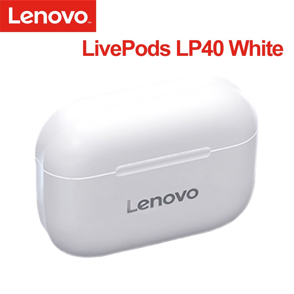 Lenovo LP1/LP2/LP40 TWS Earphone Bluetooth 5.0 Wireless Headset Waterproof Sport Earbud Noise Cancelling Headphones Dual Stereo: LP40 White