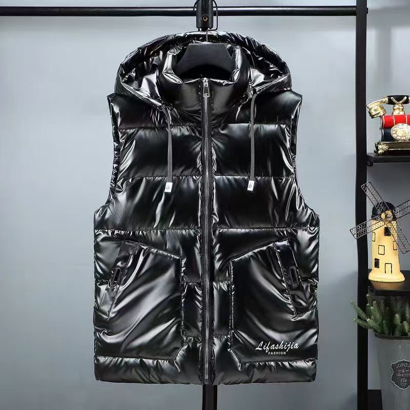 Gilet con Cappuccio da Uomo - Giacca casuale Autunno/Inverno - Chiusura Lampo - Fodera in mucchio Poliestere: 4XL / Nero