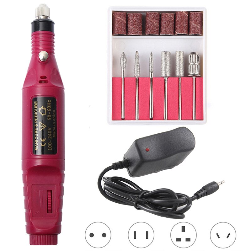 Electric Nail Drill Machine 20000RPM Salon Nail Drill Machine Manicure Drill Pedicure Portable Nail Drill Machine: 20000 set red