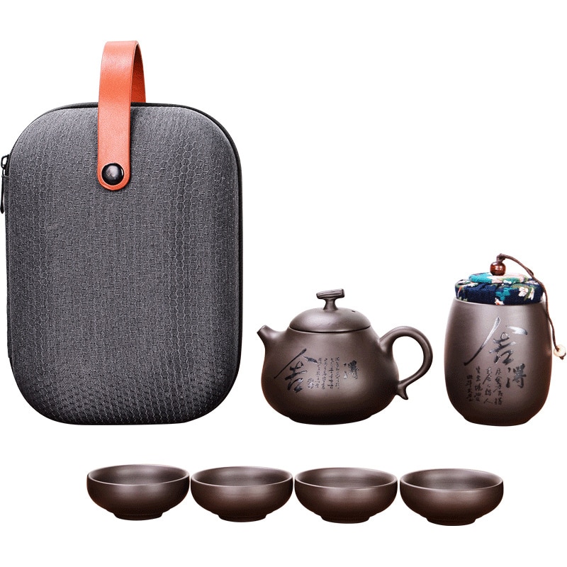 Tetera de kungfú, tetera bonita y fácil, tetera portátil de cerámica de viaje china, bandeja de cerámica, taza gaiwan para café