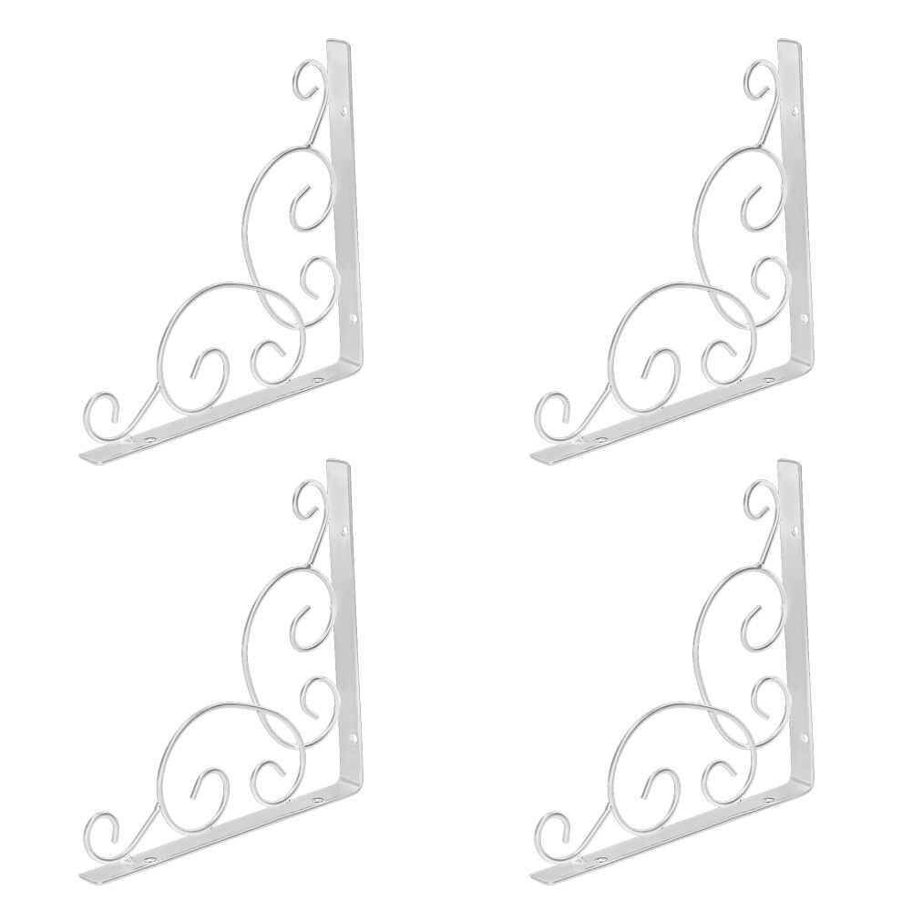 4pcs Corner Brace Carved Scroll Home Decor Wall Mounted Floral L Shape Living Room Antique Triangle Support Shelf Bracket Metal: White