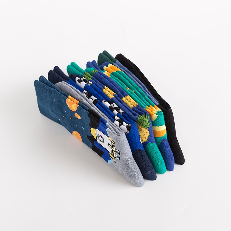 MODA MULAYA Happy Socks Women Men Pineapple Novel Rocket UFO Banana Football Cotton Funny Stock Wedding Christmas Outside