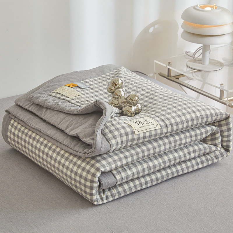 Edredón acolchado con aire acondicionado, edredón 100% de algodón puro lavable de verano, edredón suave a cuadros para edredón individual de tamaño queen doble: Reina / green