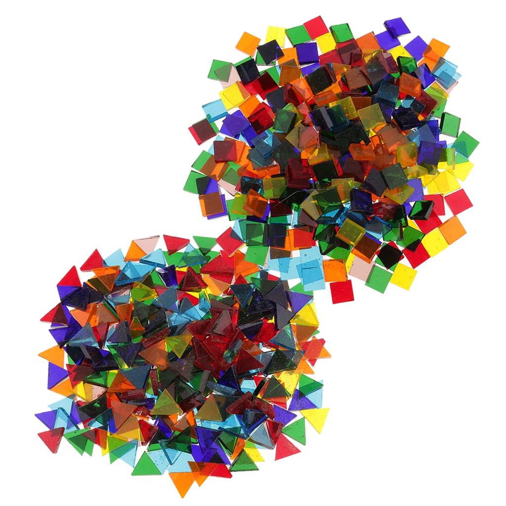 320g Multicolor Clear Square Triangle Glass Mosaic Tiles for School Kids Crafts