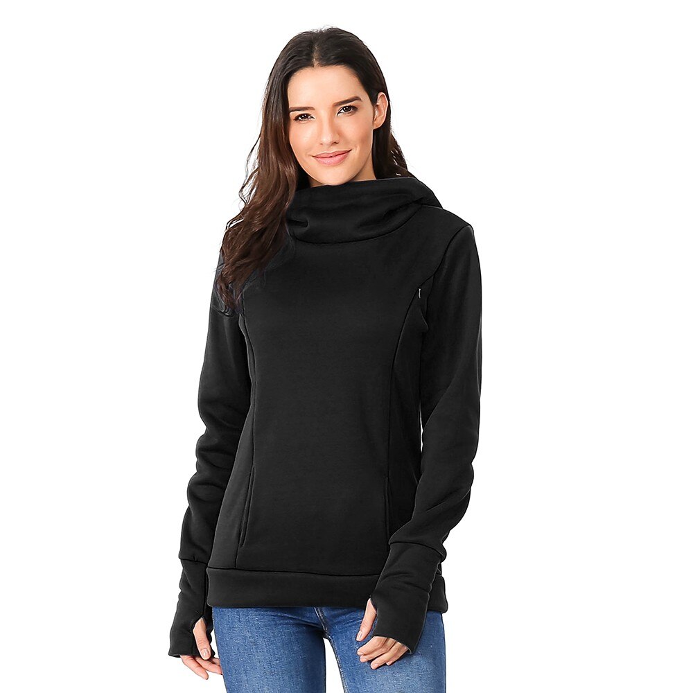 Women's Nursing Pregnant Maternity Long Sleeves Hooded Breastfeeding Hoodie Sweatshirts Nursing Baby Tops Clothes: Black / M