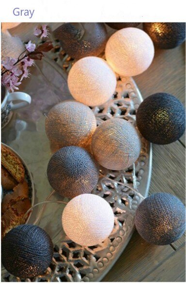 Cotton Ball led Light string 10/20/40led lights battery Pink Girl Fairy Garland and Christmas Wedding Decoration DIY: gray / 6M 40LED