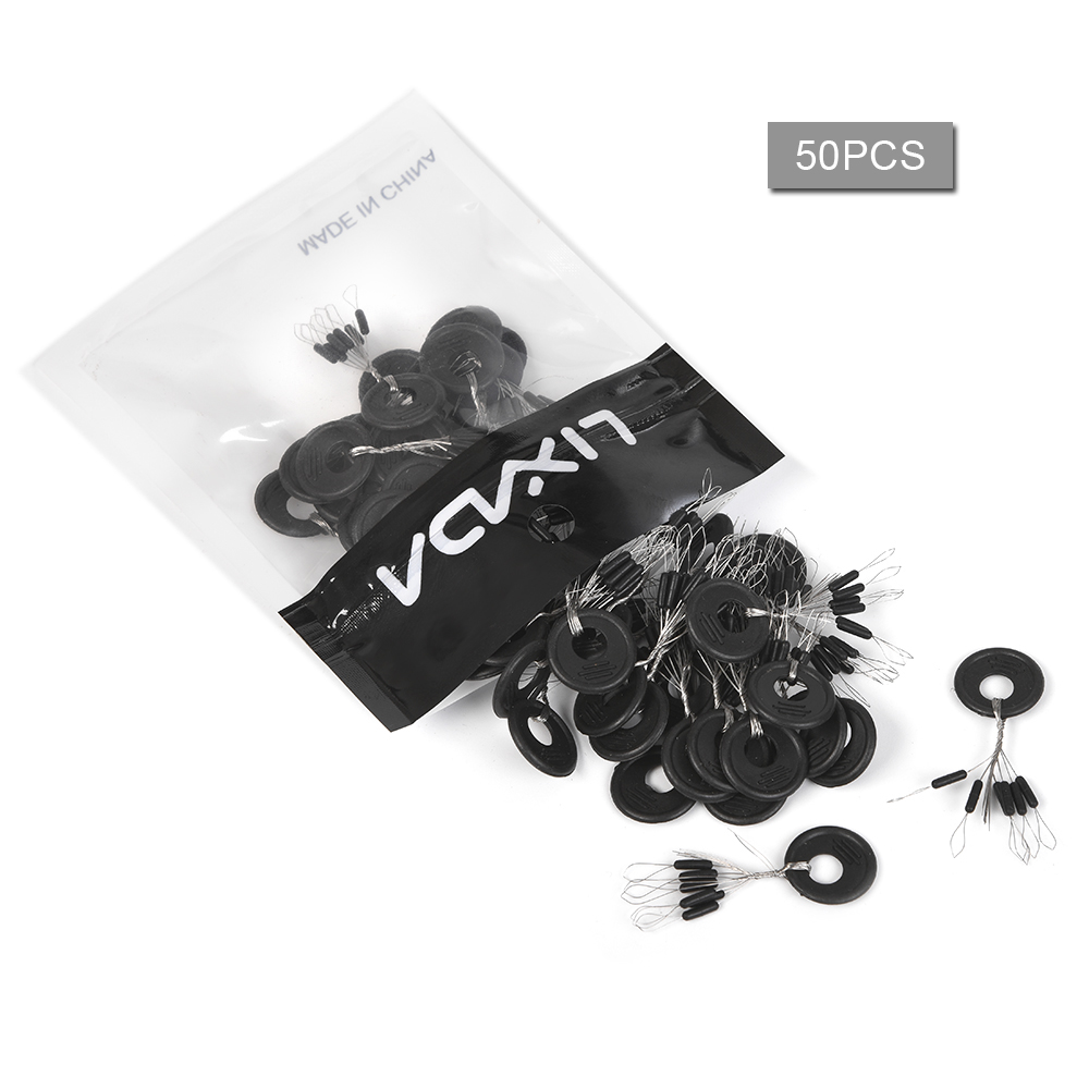 50 stk fiskeprop s -6mm /  m -7mm /  l -7.5mm sort gummiprop fiskeri flydeplads bønneprop flydestoppestop