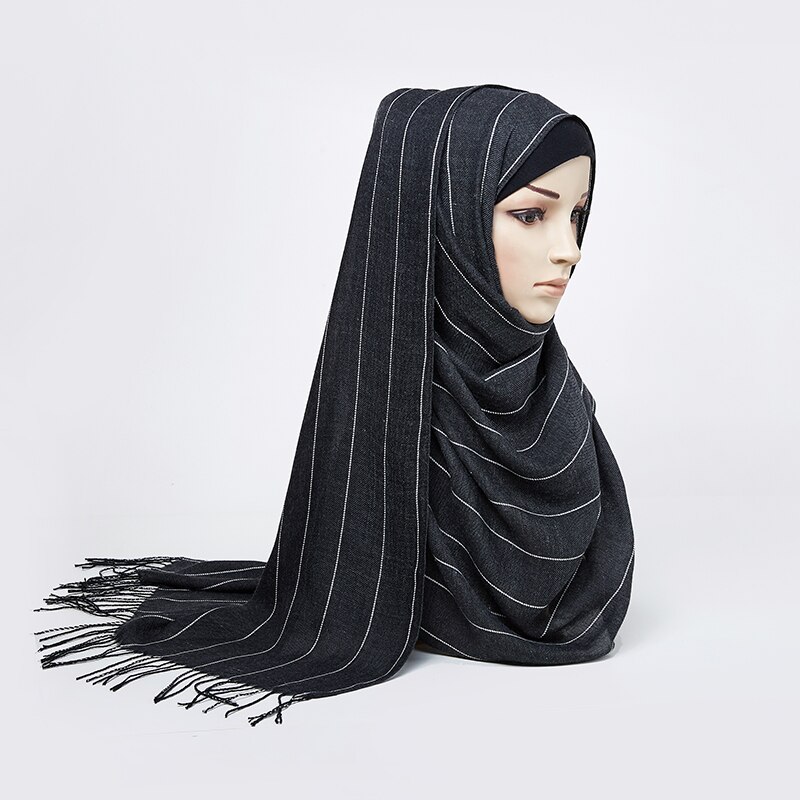 Woman Striped Women Hijabs Ladies Simple Solid Long Shawl Head Scarf Female Daily Wrap Hijab Plain Muslim 11 Colors