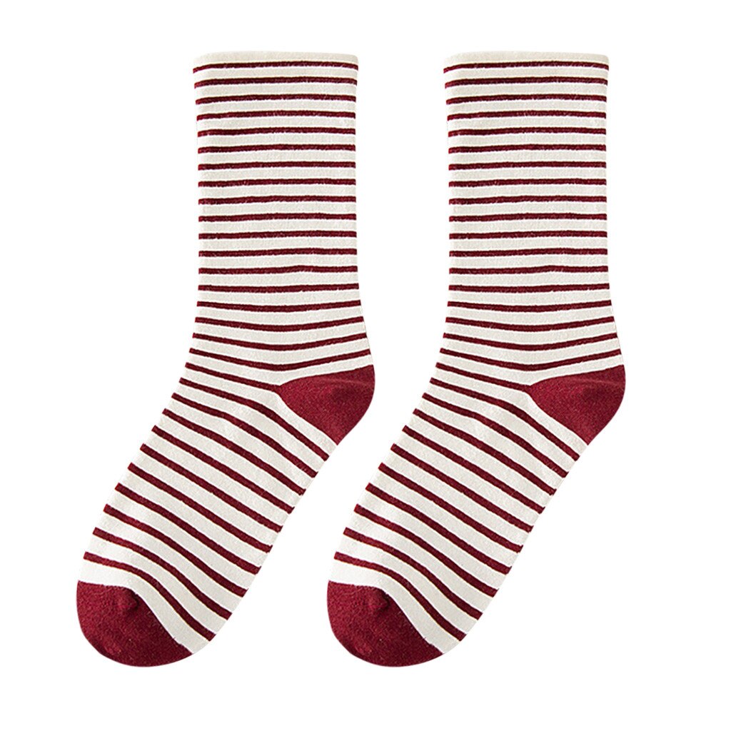 CHAMSGEND women's Japanese women's socks striped pile socks cotton breathable socks casual comfort cotton socks: Red