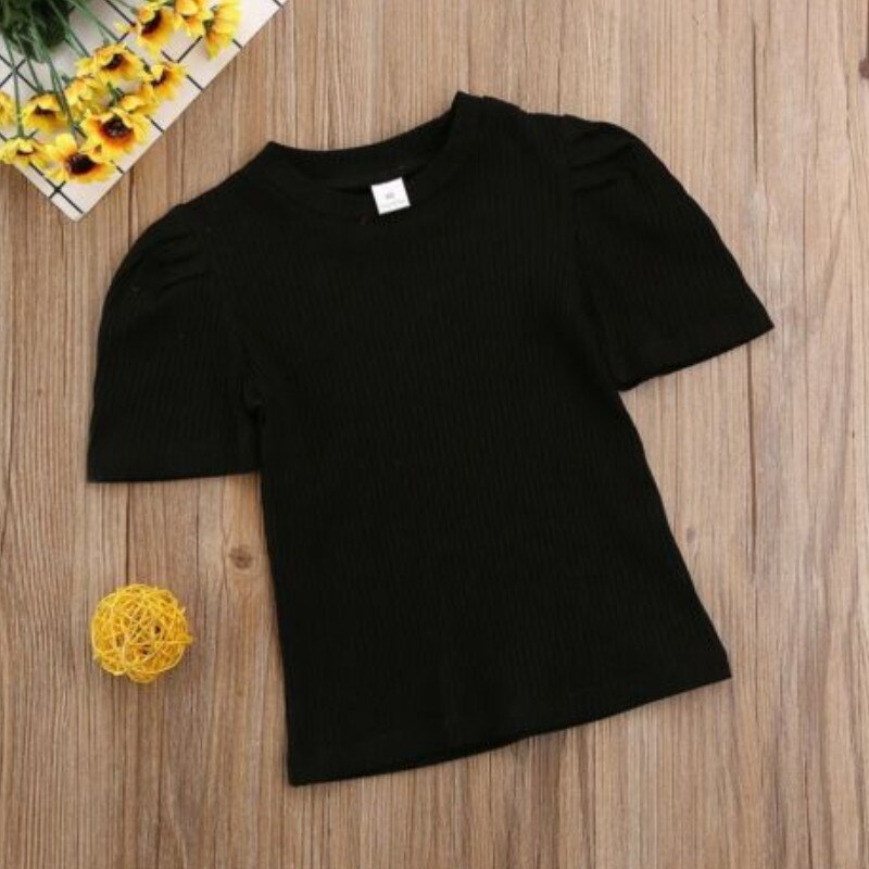 Emmababy Kids Peuter Baby Meisjes Korte Mouwen Gebreide Tops Effen Kleur Basic T Classic Shirts Kleding set