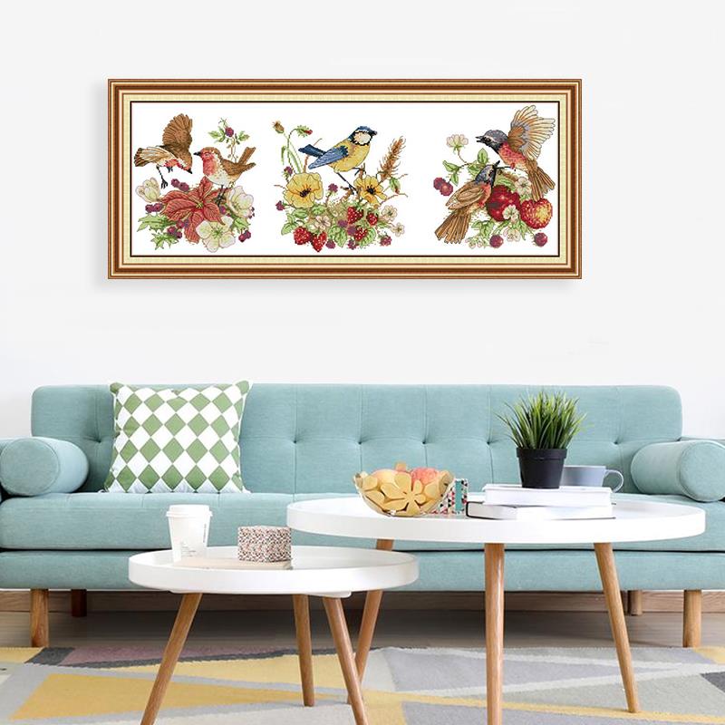 Säsongens fågel korsstygn kit 14ct 11ct count print canvas diy blomma och fågelmönster korsstygn broderi