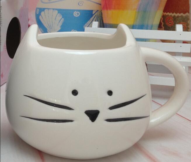 1 pcs Ceramic cup ceramic crafts mark cup white and black milk cup cat cup: white