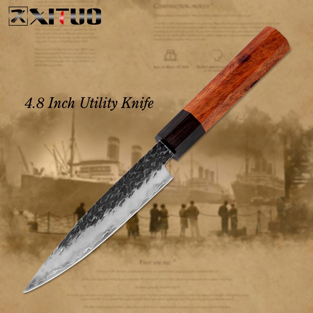 XITUO Kitchen Chef Knife Three-layer Steel Handmade Forged Sharp Cleaver Kiritsuke Boning Santoku Paring Knives Cooking Tools: Utility Knife