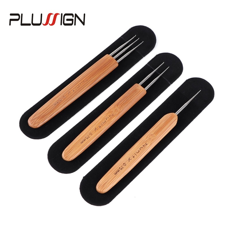 Juego de ganchos de ganchillo para extensiones de cabello, agujas de tejer con mango de bambú para Dreadlocks, herramienta de rastas de pelo, 0,5/0,75 Mm