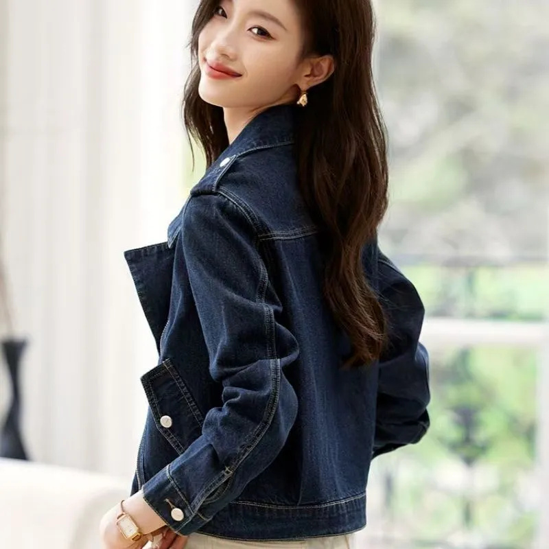 Vårhøst denimjakke kvinner kort koreansk løs cowboyfrakk uformelt yttertøy joker motorsykkelfrakk kvinne