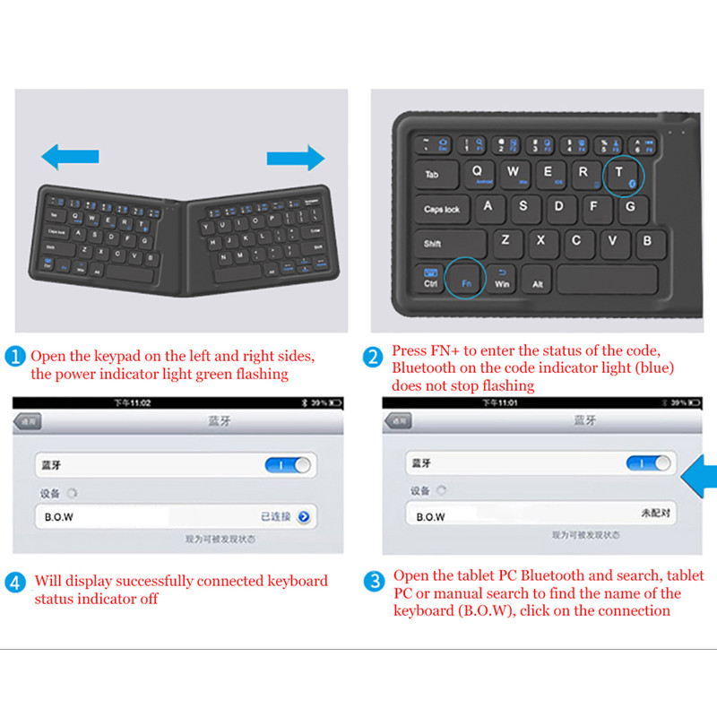 Light-Handy Mini Wireless Bluetooth Portable Leather Folding Keyboard Foldable Wireless Keypad for IOS/Android/Windows Tablet