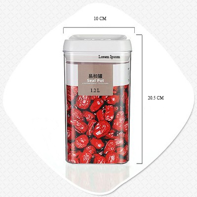 Multi-capacity Plastic Food Storage Box Snacks Dried Fruits Multigrain Storage Tanks Kitchen Containers Transparent Sealed Cans: 1.2L Square