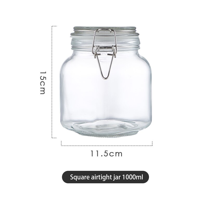 Food Coffee Beans Storage Bottles &amp; Jars with Cover Glass Vacuum Sealed Tank Press Exhaust Glass Box Stockpile Jars With Lids: Square 1000ML