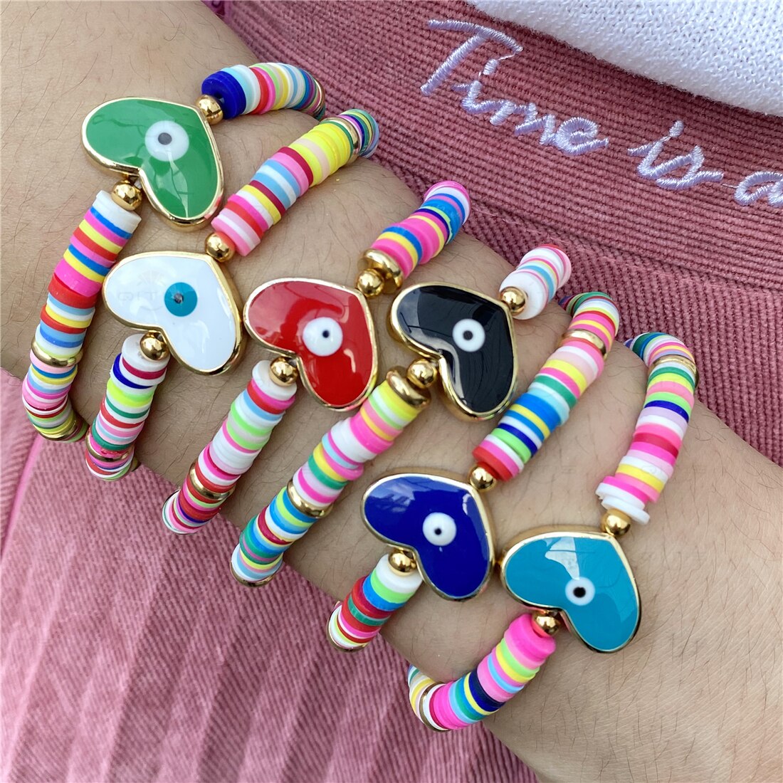 Boho boze oog armband polymeer klei afrikaanse armbanden meisje heishi schijf kralen ojo turco vrouwen koppels armband