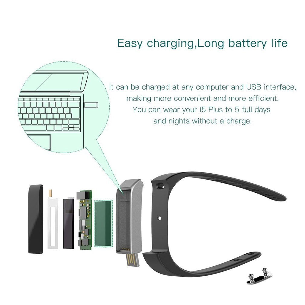 unisex oled aktivitetsarmbånd sporer vanntett smart armbånd 4.0 trådløs svart til iphone 5 Plus sport voksen  i5 Plus