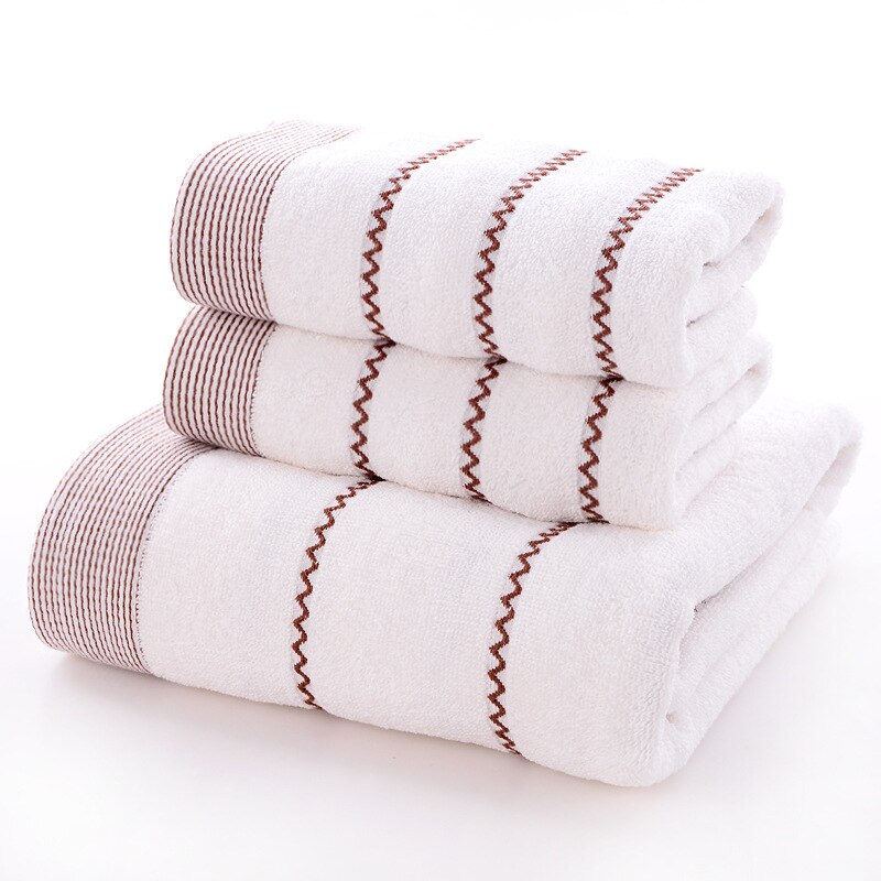 Snel Droog 3 Stuk Katoenen Handdoek Set Water Wave Patroon 1 Badhanddoek 2 Handdoeken Voor Vrouwen Volwassenen Effen kleur Grote Handdoek Badkamer: White