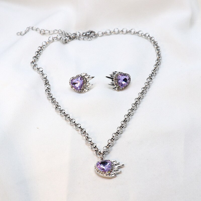 MENGJIQIAO tendance violet coeur cristal collier ras du cou pour les femmes filles métal cou chaîne de noël fête bijoux