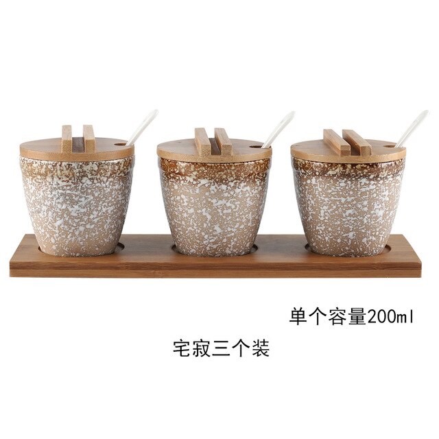 Japanse Stijl Keramische Kruidenrek Kruiden Doos Zout En Peper Containers Set Met Bamboe Deksel Dienblad Kruiderij Jar: Army Green