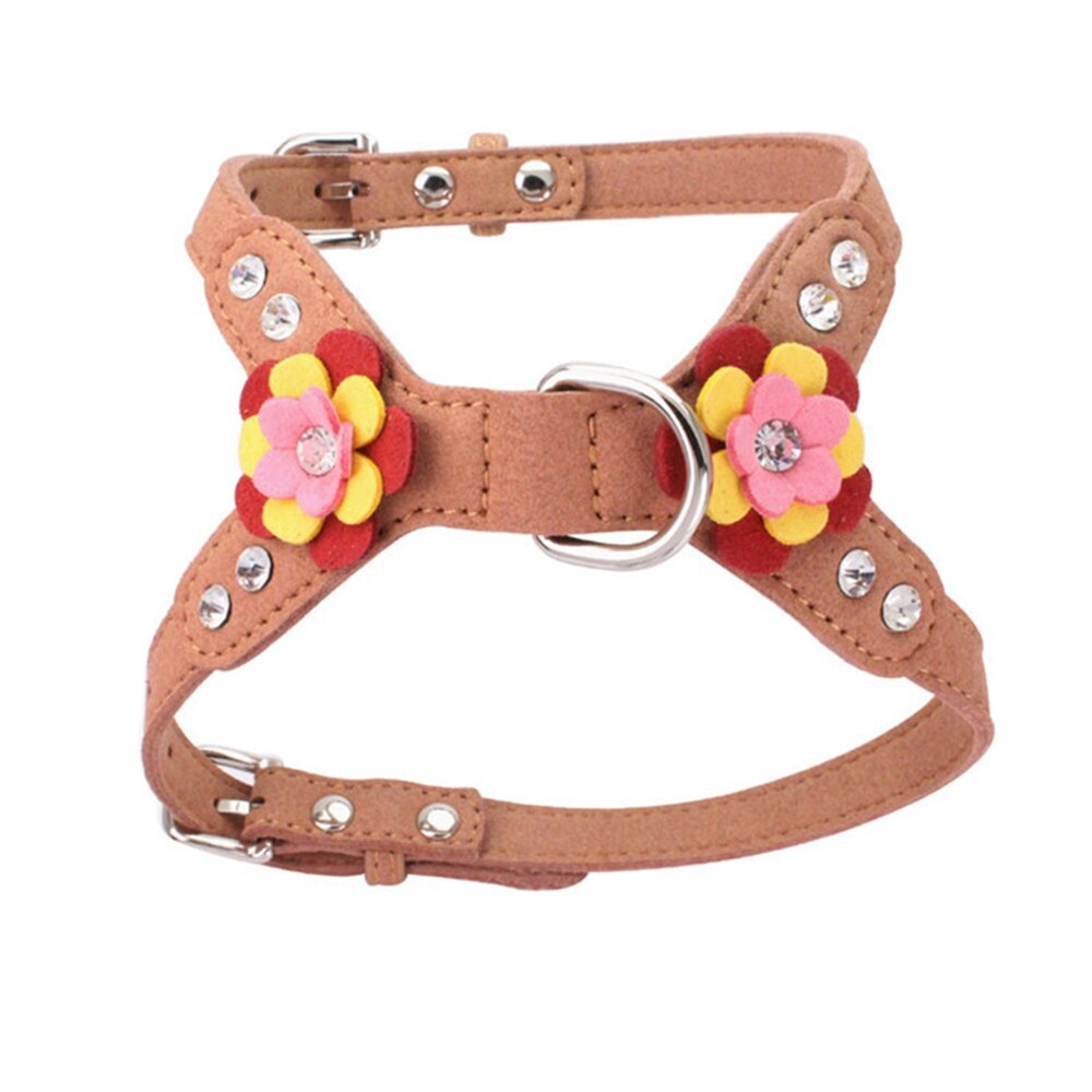Small Dogs Harness Vest Puppy Collars Bling Accessories Flower For Pet Harness Product Animals Supplies: Coffee / M