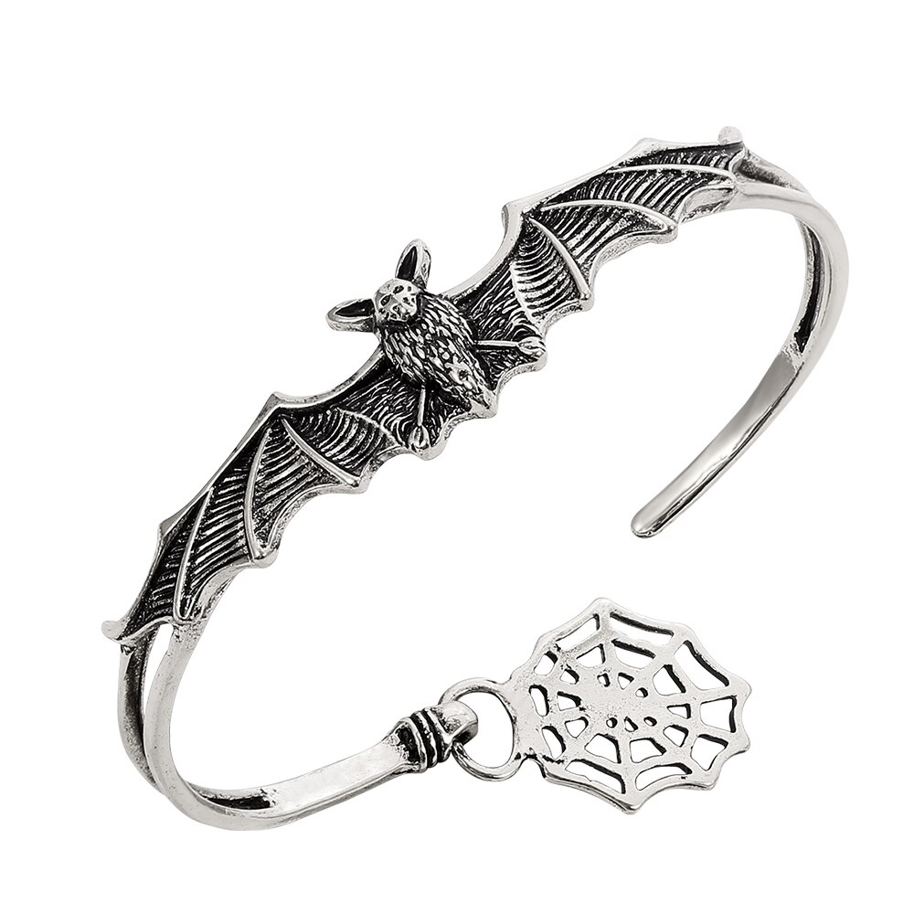 Gothic Vampire Bat Bracelet Women Men Spider Web Charms Cool Punk Halloween Jewelry Cosplay: Silver Plated