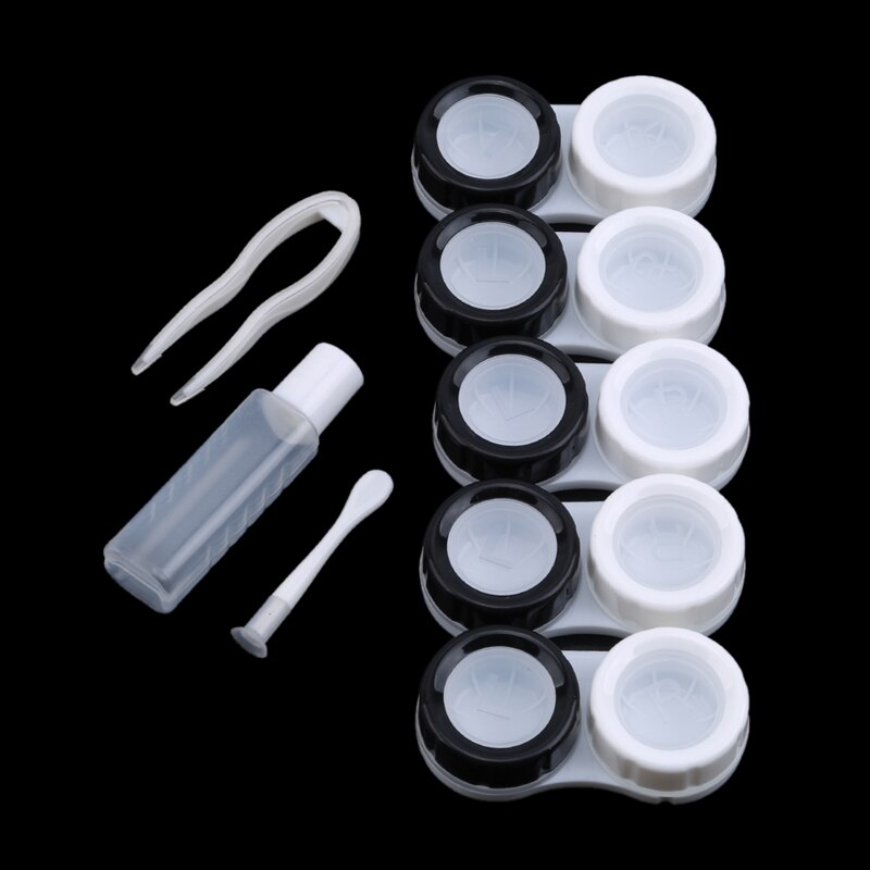 5 Pairs Contact Lens Case Eye Contact Lens Box Vrouwen Reizen Contactlenzen Case Lekvrij Container Lenzen Doos Voor Weergave doos: Black