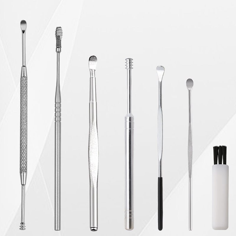 Curette en acier inoxydable, cure-oreille en spirale, dissolvant de cire, Curette, nettoyeur, cuillère, outil de nettoyage des oreilles, 7/6 pièces