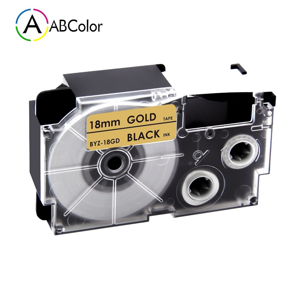 16 Colors XR-18X XR-18WE Labels For CASIO 18mm XR-18X XR-18YW Tape Label Cartridges For CASIO KL-130 KL-120 KL-430 Label Maker: Black on Gold