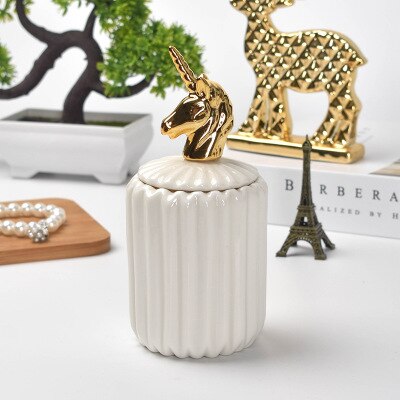 Nordic Storage Bottles Gold Plated Ceramic Cover Glass Jar Color Candy Snack Storage Tank Cartoon Animal Shape Home Decoration: B7