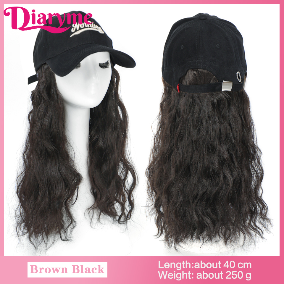 Peluca de sombrero sintético, peluca de pelo largo y liso con gorra de béisbol, gorra ajustable de una sola pieza, gorra de béisbol Retro, conectar pelo recto: Gris