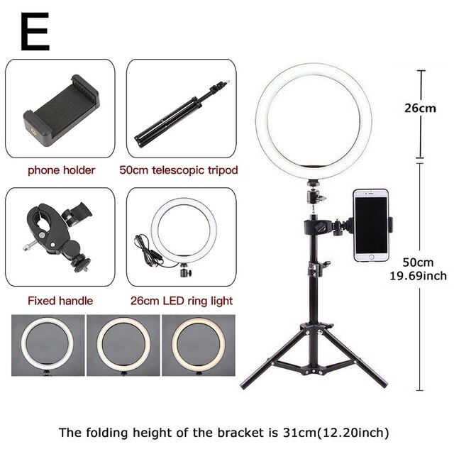 6.3 '' /10.2 '' kamera studio ring lys video led skønhed ring lys fotografering dæmpbar ring lampe + stativ til selfie / live show: Størrelse e
