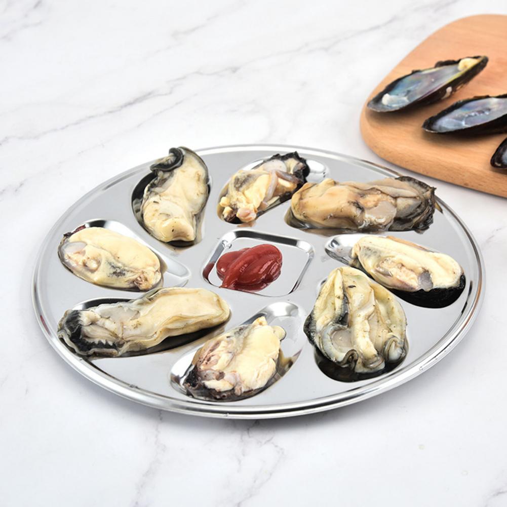 Oystr-plato de acero inoxidable de 8 ranuras, plato para servir a la parrilla, para salsa de ostiones, limones, mariscos, para el hogar y restaurante