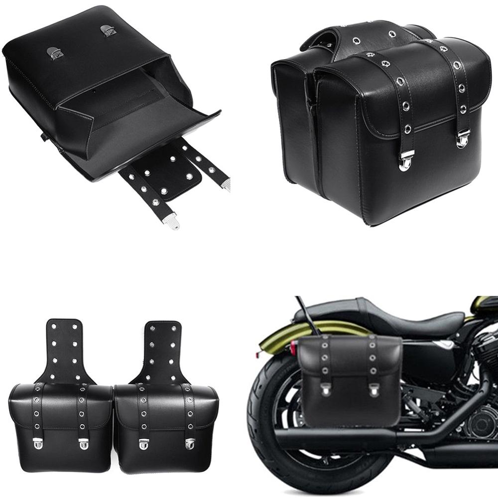 1 Pair PU Leather Waterproof Motorcycle Side Saddlebag Luggage Saddle Bag Black