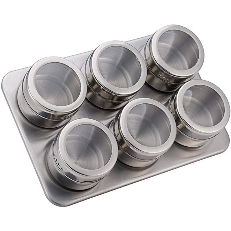 6/9 stk magnetisk krydderihylde i rustfrit stål med justerbar metalstativ, der holder krydderier tørrede urter køkkenredskaber: 6 stk