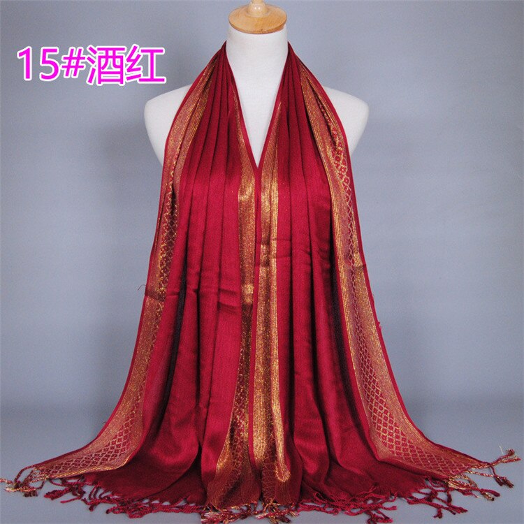 NEUE frauen Gold baumwolle einfarbig muslimischen kopf schal schals und wickelt pashmina bandana weiblich foulard damen hijab speichert: 9