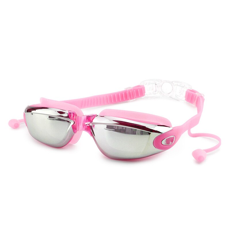 Mosodo Schwimmen Brille mit Ohrstöpsel Anti-Nebel Einstellbare Schwimmen Gläser Männer Frauen Erwachsene Silikon Brillen Optische Tauchen Gläser: Spiegel Rosa