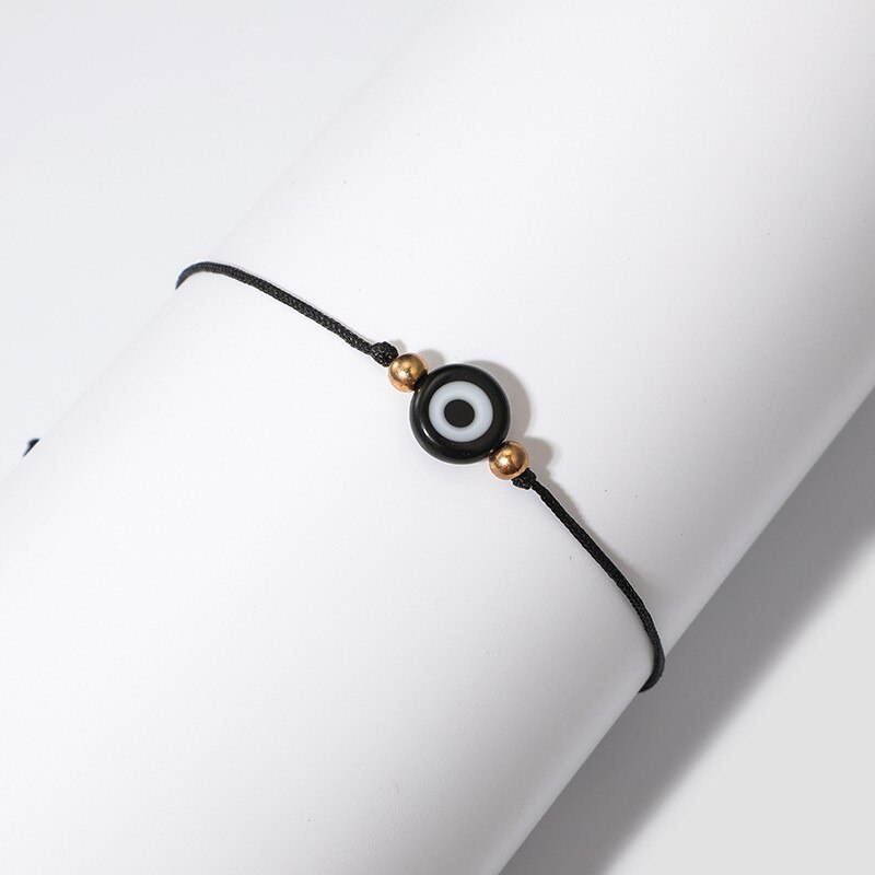 Tobilleras de cadena de cuerda trenzada para mujer, tobilleras de cadena con ojo negro turco , Color rojo y azul, joyería con dijes para pies de playa: Black