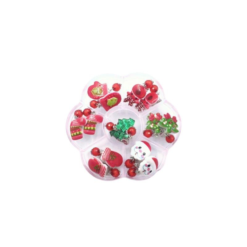 7 Paar Bloem Oorbellen Kerstmis Oor Stud Clip Play Oorbellen Box Set Clip-On Sieraden Jurk-up Voor Meisje Schoonheid Speelgoed: Christmas Earrings