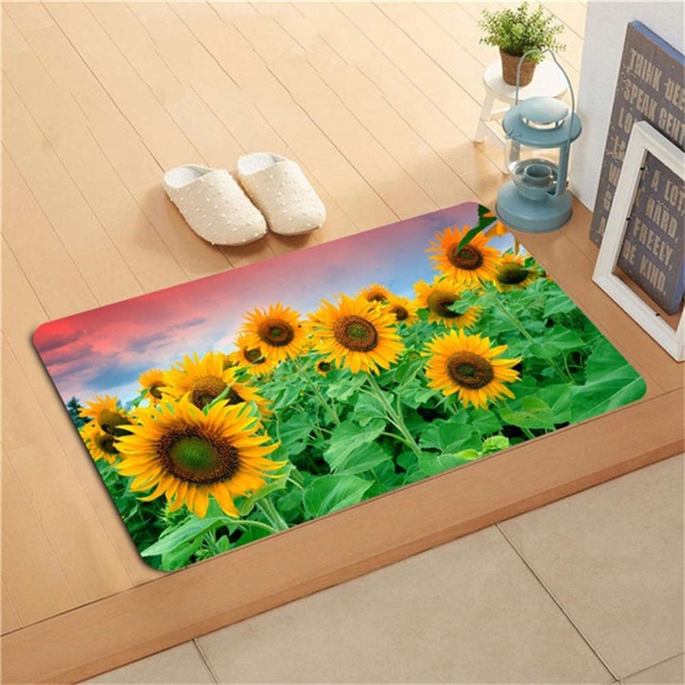 Sunflower Flannel Non-slip Water Absorption Door Mat Carpet Floor Bathroom Decor