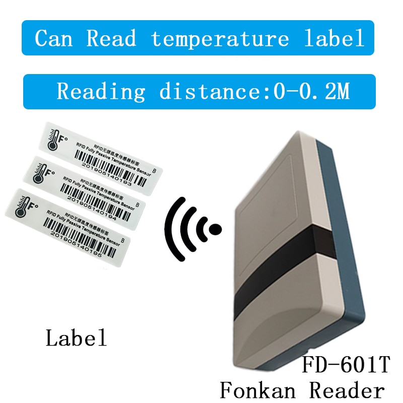 FONKAN 860-960Mhz UHF RFID Fully Passive Temperature Sensor Sticker label Tag for cold-chain logistics 98x24mm