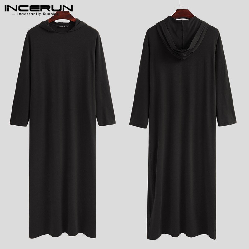 Heren gewaden cosplay kostuum met kap kerk effen kleur lange mouwen kaftan priester herenkleding cosplay zachte gewaden zonder riem incerun 7
