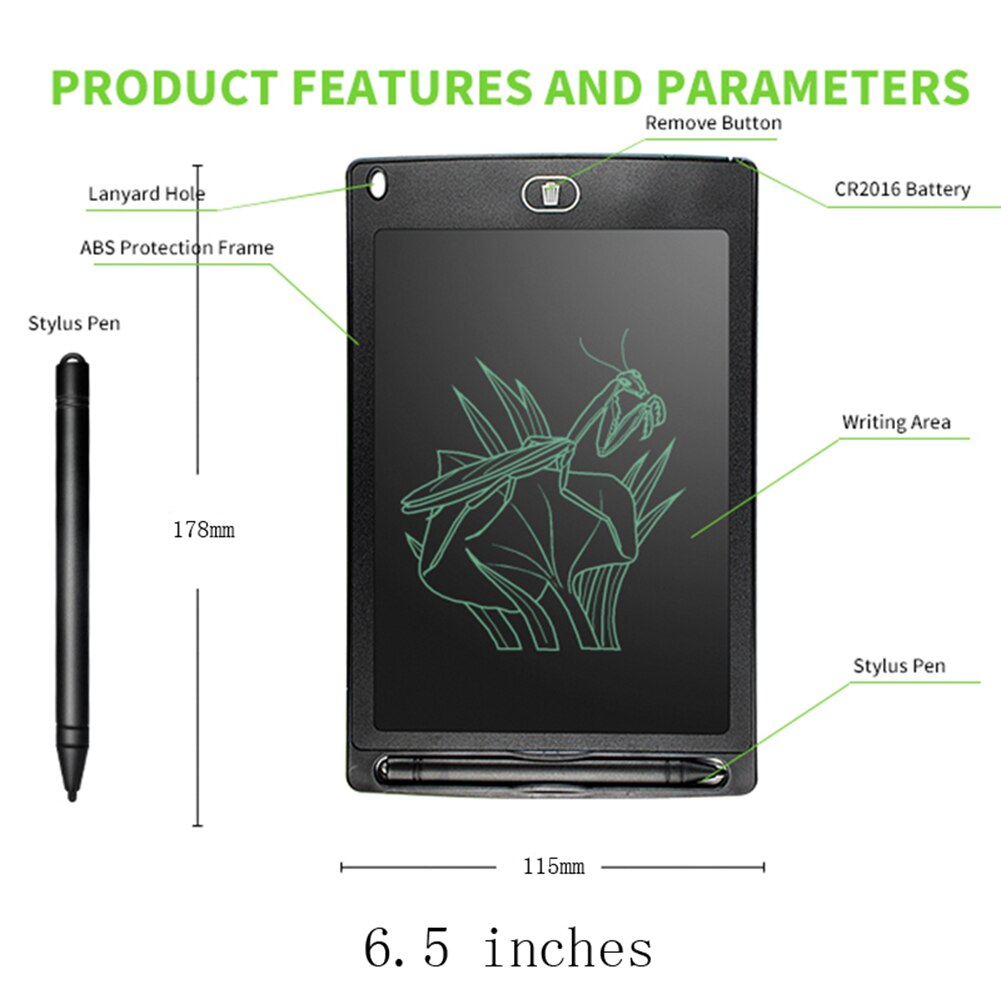 Digital tegnetablet med skærm 6.5 tommer lcd håndskriftstavle børn tegneplade graffiti elektrisk tablet