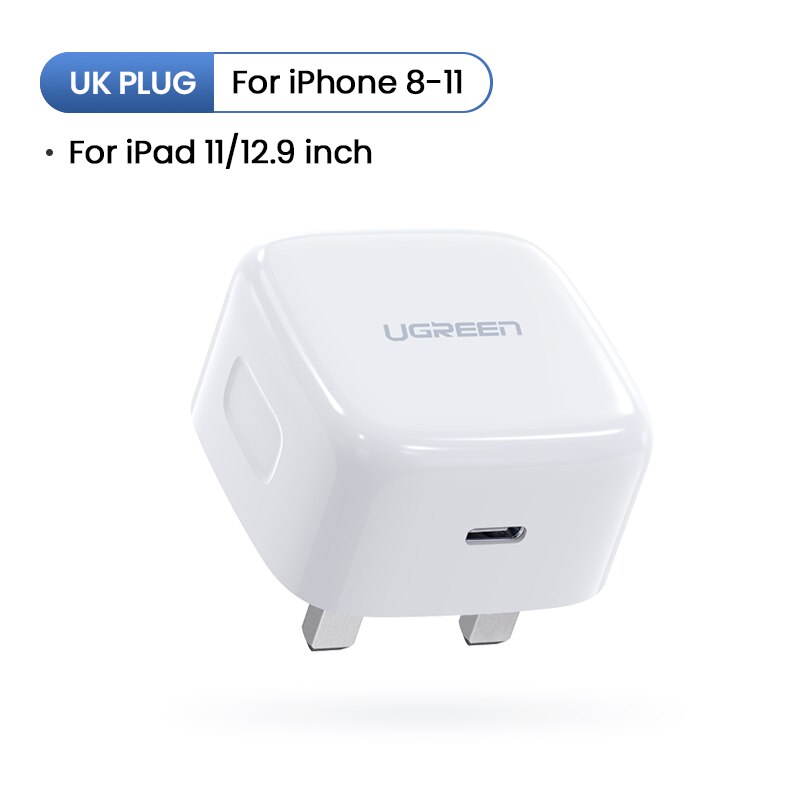 Carregador rápido usb 4.0 3.0 usb tipo c ugreen, plug pd para carregamento rápido de 18w qc4.0 qc3.0 carregador para celular iphone 11, x, xs, 8, pd: UK Plug 18W