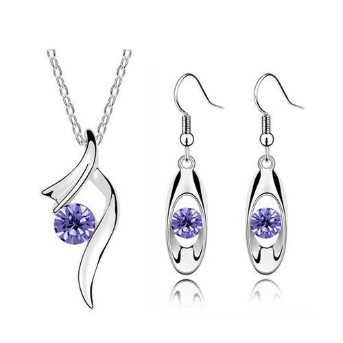 Quaity Aaaa + Strass Hanger Ketting Oorbellen Mode-sieraden Set Bridal Party Lover Meisjes: purple