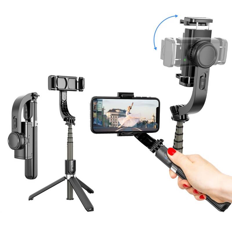 Selfie stick gimbal stabilisator bluetooth justerbar stativ til mobiltelefon iphone android: Sort
