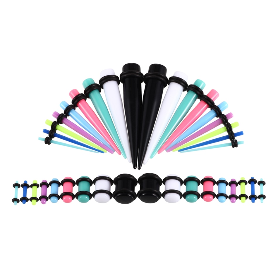 36 stuks/partij acryl oormeters in diverse kleuren, taps toelopend en plug-stretchsets, vleestunnel-uitbreidingssieraden voor het lichaam 14g-00g